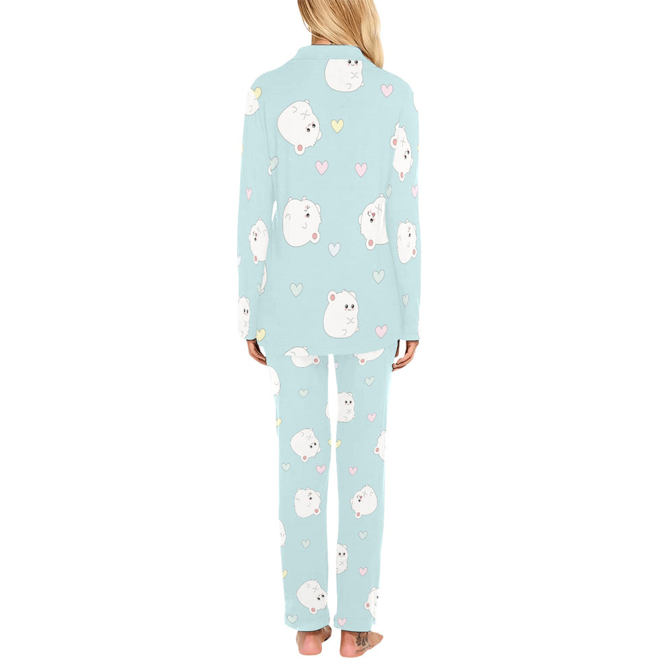 White cute hamsters heart pattern Women's Long Pajama Set