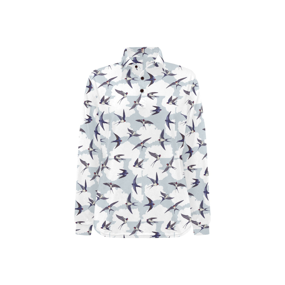 Swallow Pattern Print Design 05 Women's Long Sleeve Polo Shirt