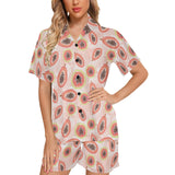 papaya leaves pattern Women's V-Neck Short Pajama Set