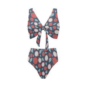 dragon fruits dark blue background Chest Bowknot High Waisted Bikini Swimsuit