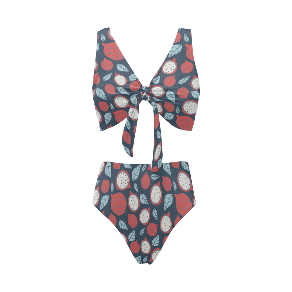dragon fruits dark blue background Chest Bowknot High Waisted Bikini Swimsuit