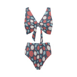dragon fruits dark blue background Chest Bowknot High Waisted Bikini Swimsuit