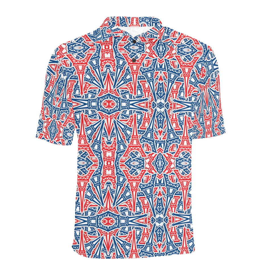 Blue Red Eiffel Tower Pattern Print Design 02 Men's All Over Print Polo Shirt