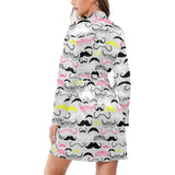Mustache Beard Pattern Print Design 02 Women's Long Sleeve Belted Night Robe