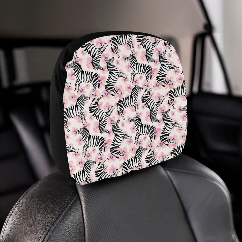 Zebra pink flower background Car Headrest Cover