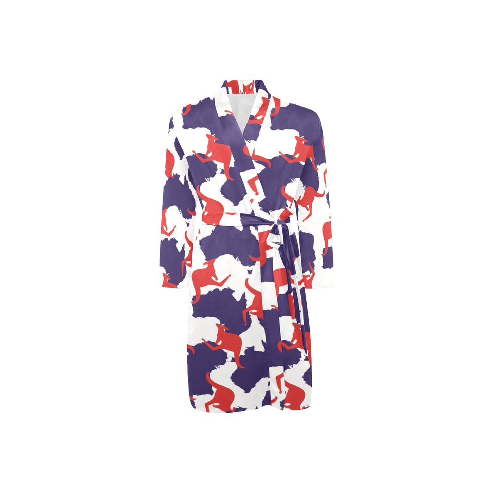 Kangaroo Australian pattern Men's Long Sleeve Belted Night Robe