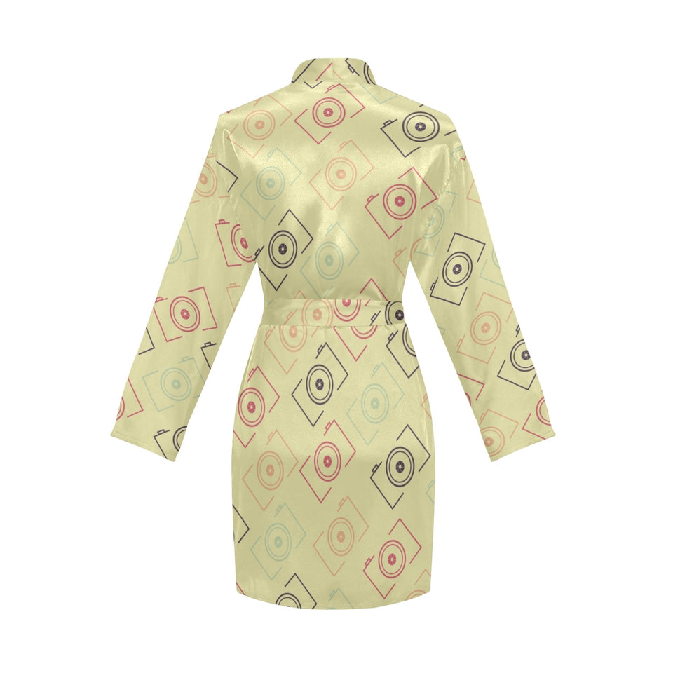 Camera Pattern Print Design 01 Women's Long Sleeve Belted Night Robe