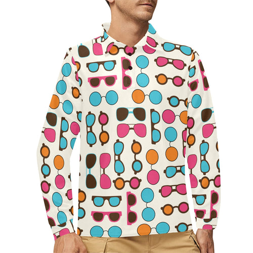 Sun Glasses Pattern Print Design 03 Men's Long Sleeve Polo Shirt