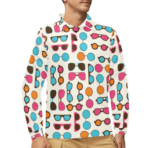 Sun Glasses Pattern Print Design 03 Men's Long Sleeve Polo Shirt