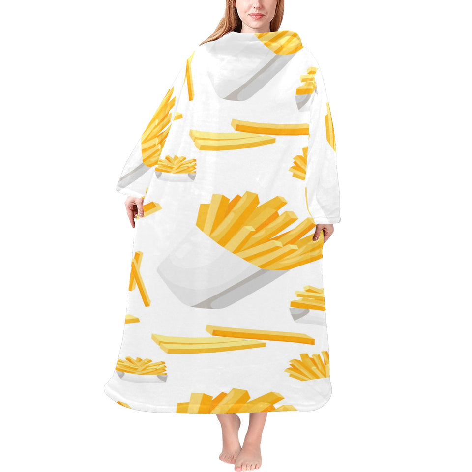 French fries white paper box pattern Blanket Robe with Sleeves