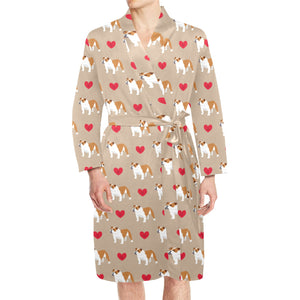 English Bulldog Pattern Print Design 05 Men's Long Sleeve Belted Night Robe