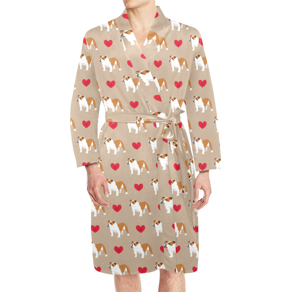 English Bulldog Pattern Print Design 05 Men's Long Sleeve Belted Night Robe