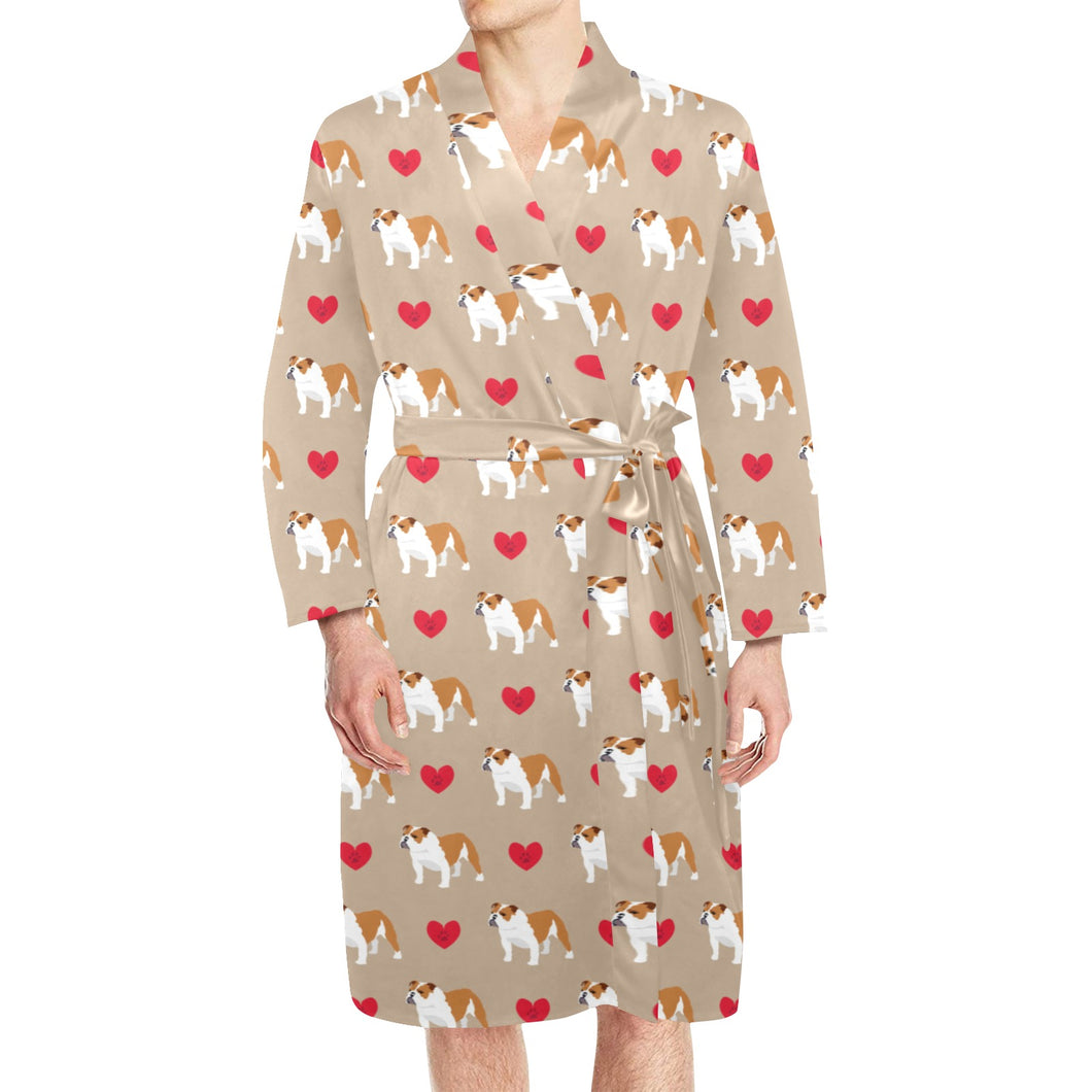 English Bulldog Pattern Print Design 05 Men's Long Sleeve Belted Night Robe