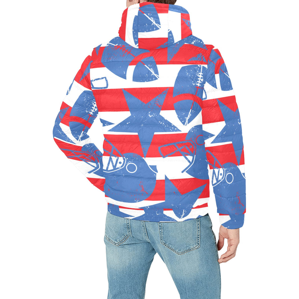 American football ball star stripes pattern Men's Padded Hooded Jacket