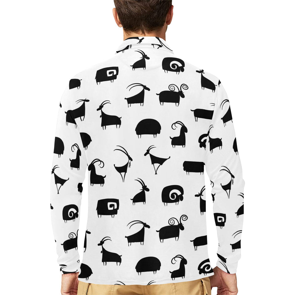 Goat ram pattern Men's Long Sleeve Polo Shirt