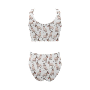 Bull Terrier Pattern Print Design 04 Chest Bowknot High Waisted Bikini Swimsuit