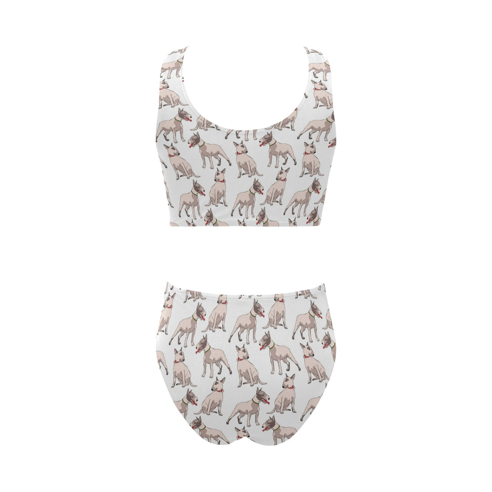 Bull Terrier Pattern Print Design 04 Chest Bowknot High Waisted Bikini Swimsuit
