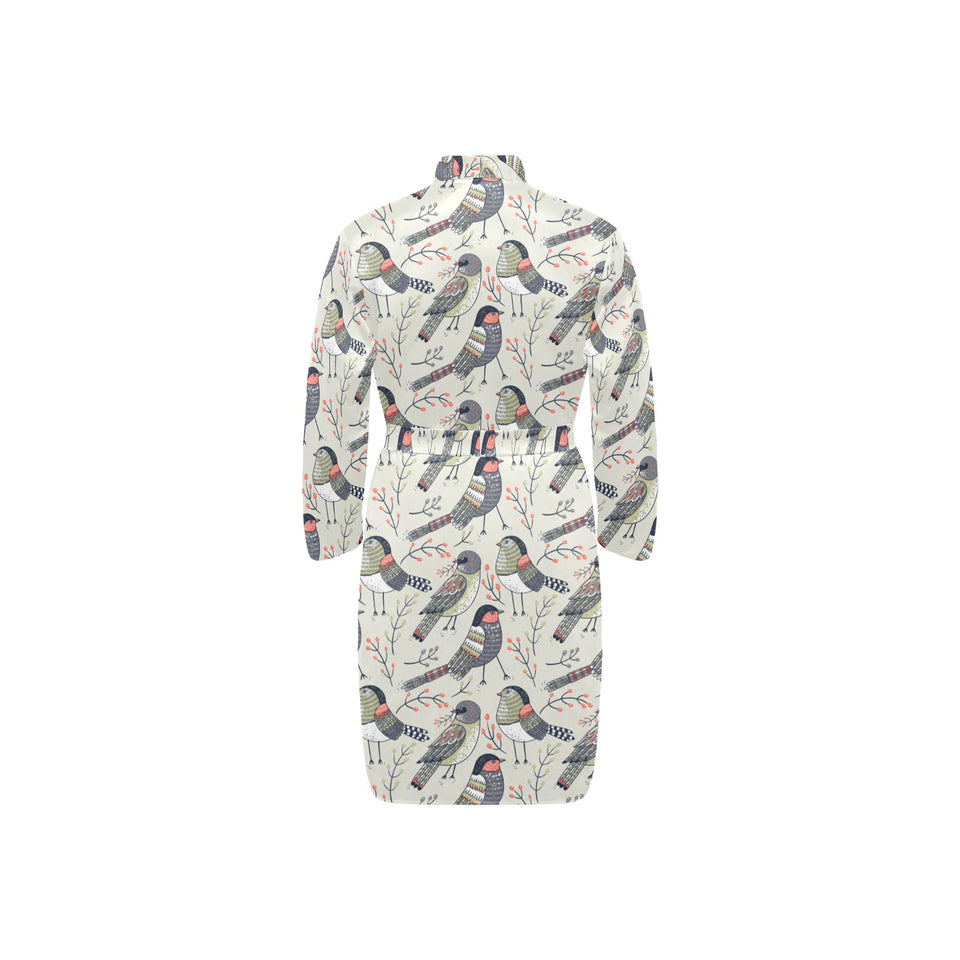 Pigeon Pattern Print Design 04 Men's Long Sleeve Belted Night Robe