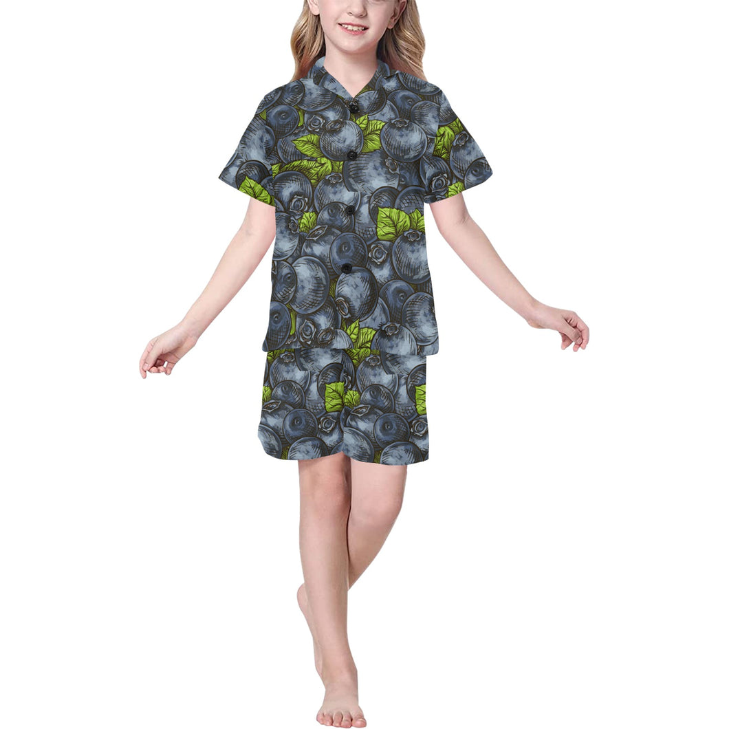 blueberry pattern Kids' Boys' Girls' V-Neck Short Pajama Set