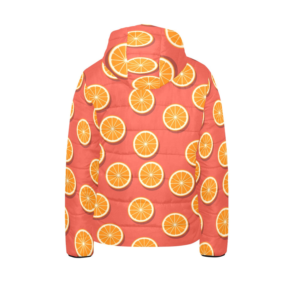 Oranges pattern red background Kids' Boys' Girls' Padded Hooded Jacket