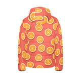 Oranges pattern red background Kids' Boys' Girls' Padded Hooded Jacket