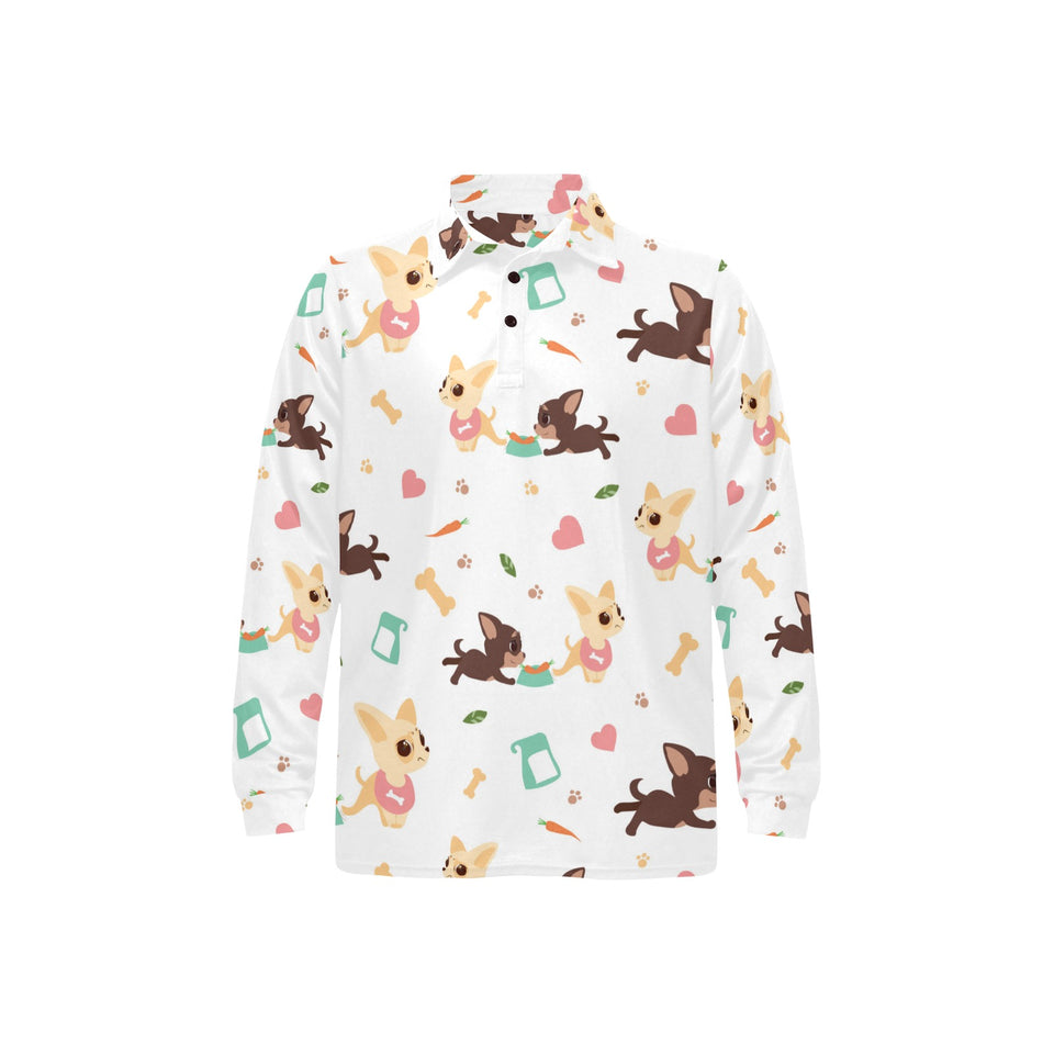 Cute Chihuahua puppie pattern Men's Long Sleeve Polo Shirt