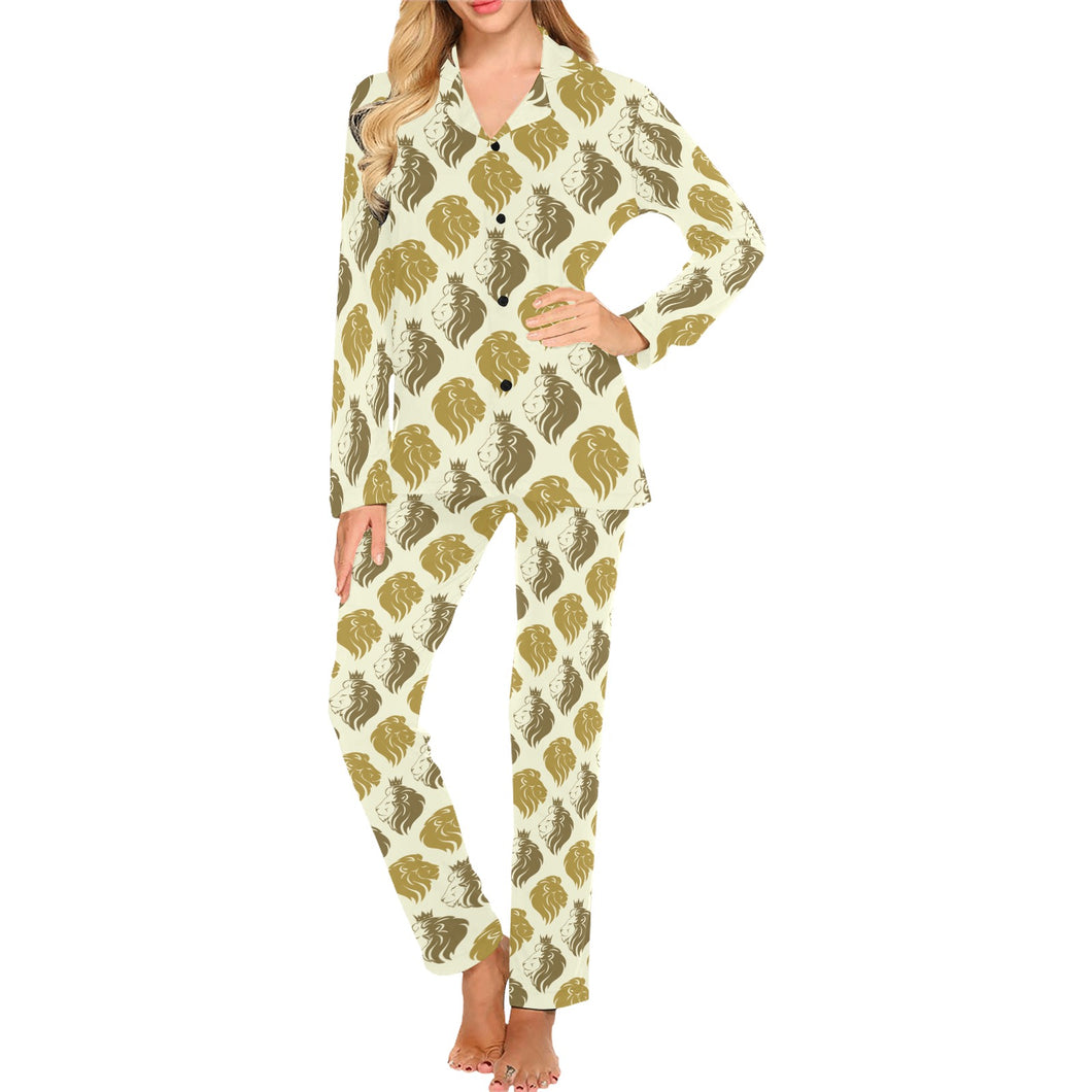 Lion Pattern Print Design 02 Women's Long Pajama Set