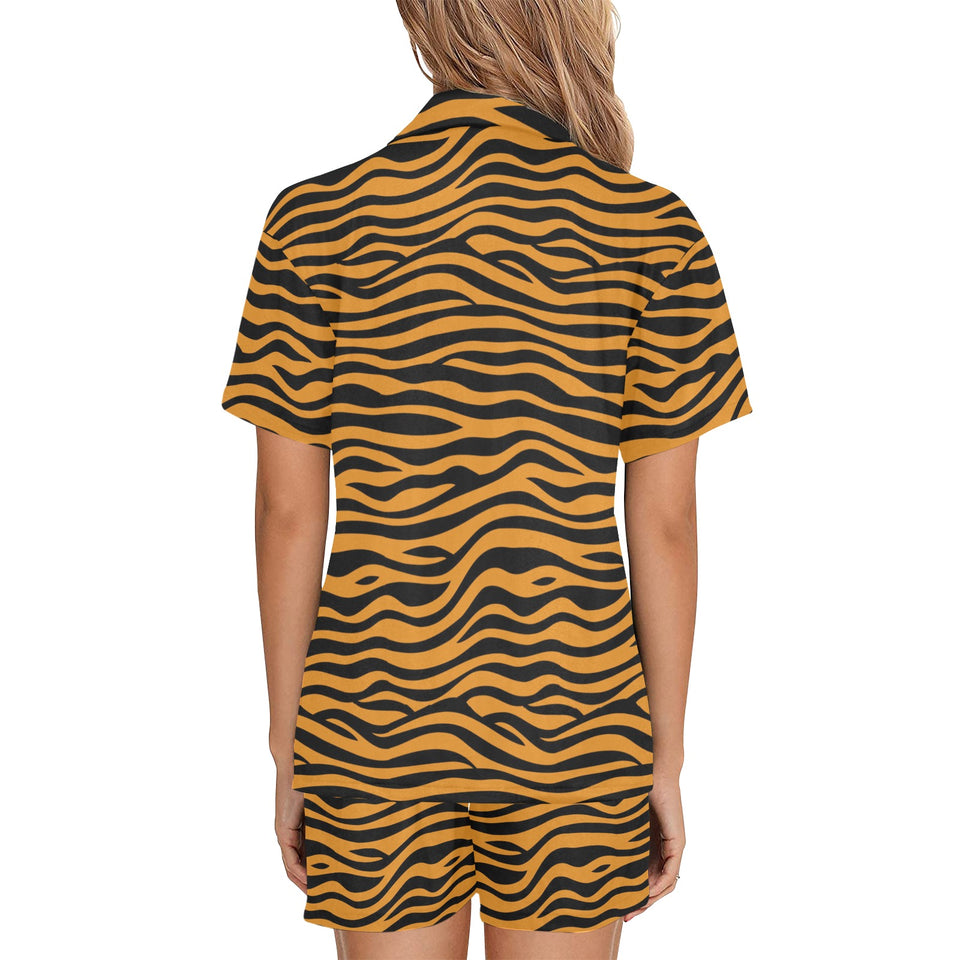 Bengal tigers skin print pattern background Women's V-Neck Short Pajama Set