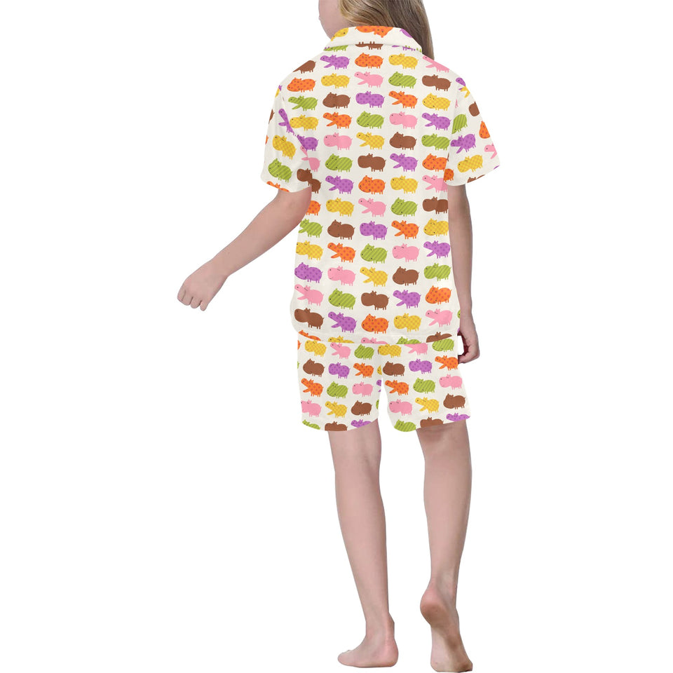 Hippopotamus Pattern Print Design 01 Kids' Boys' Girls' V-Neck Short Pajama Set