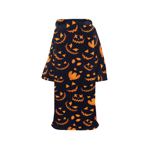 Halloween pattern Pumpkin background Blanket Robe with Sleeves