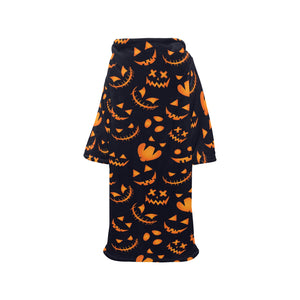 Halloween pattern Pumpkin background Blanket Robe with Sleeves