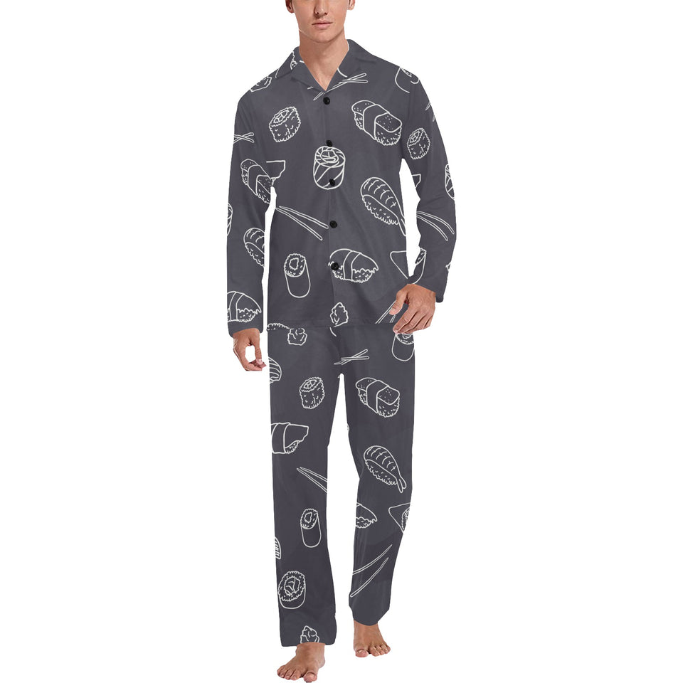 sushi pattern black background Men's Long Pajama Set