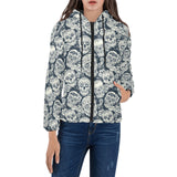 Sugar skull black white pattern Women's Padded Hooded Jacket