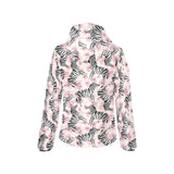 Zebra pink flower background Women's Padded Hooded Jacket
