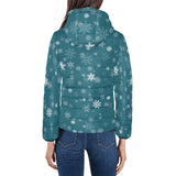 Snowflake pattern dark background Women's Padded Hooded Jacket