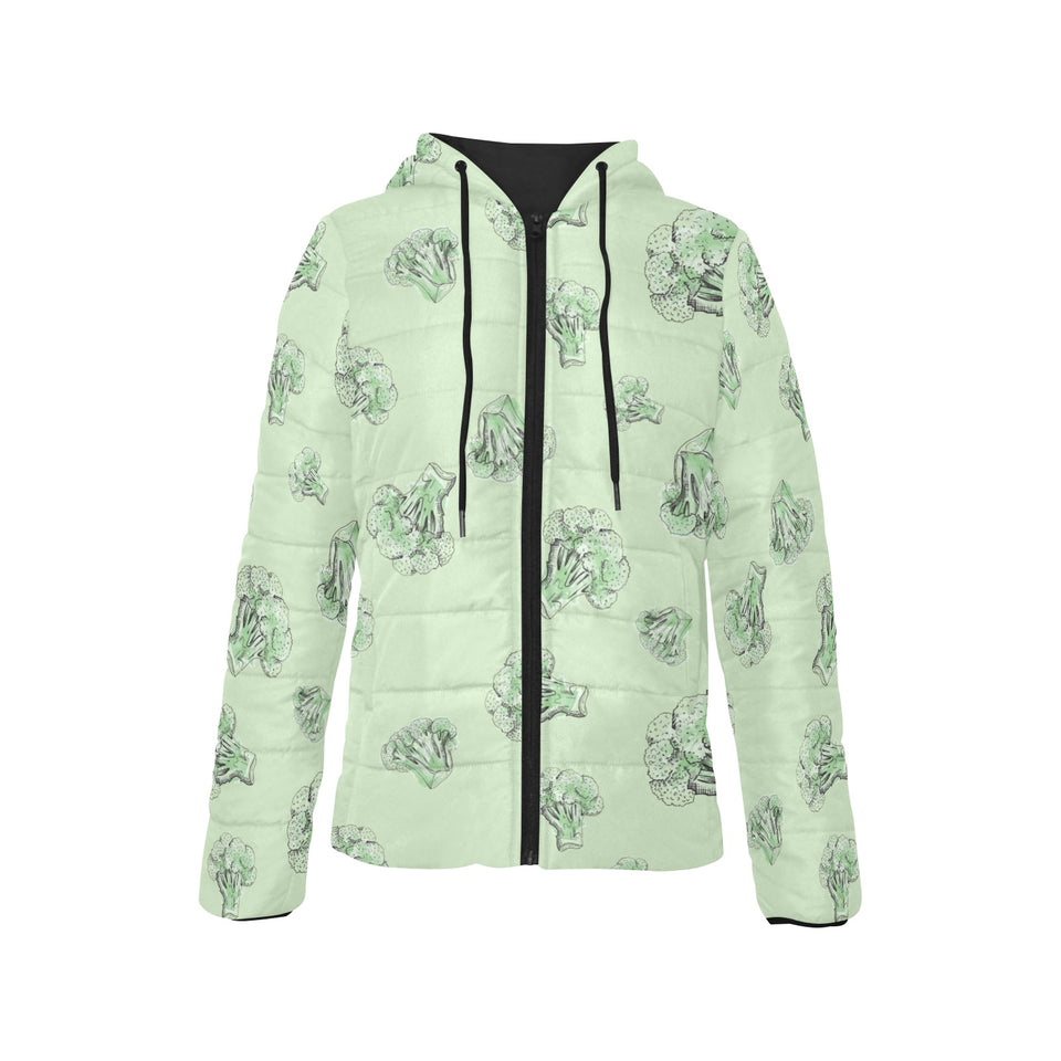 broccoli sketch pattern Women's Padded Hooded Jacket