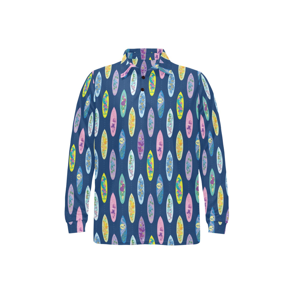 Surfboard Pattern Print Design 03 Men's Long Sleeve Polo Shirt