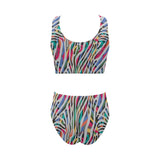 Colorful zebra skin pattern Chest Bowknot High Waisted Bikini Swimsuit