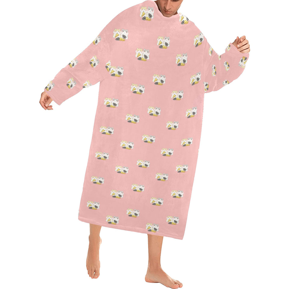 Cute hamster cheese pattern pink background Blanket Robe with Sleeves