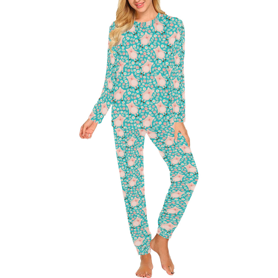 Pig Pattern Print Design 01 Women's All Over Print Pajama Set