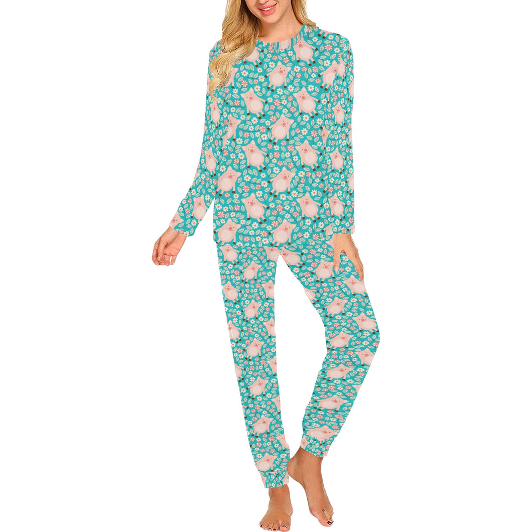Pig Pattern Print Design 01 Women's All Over Print Pajama Set