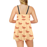 Sausage Pattern Print Design 03 Chest Sexy Pleated Two Piece Swim Dress