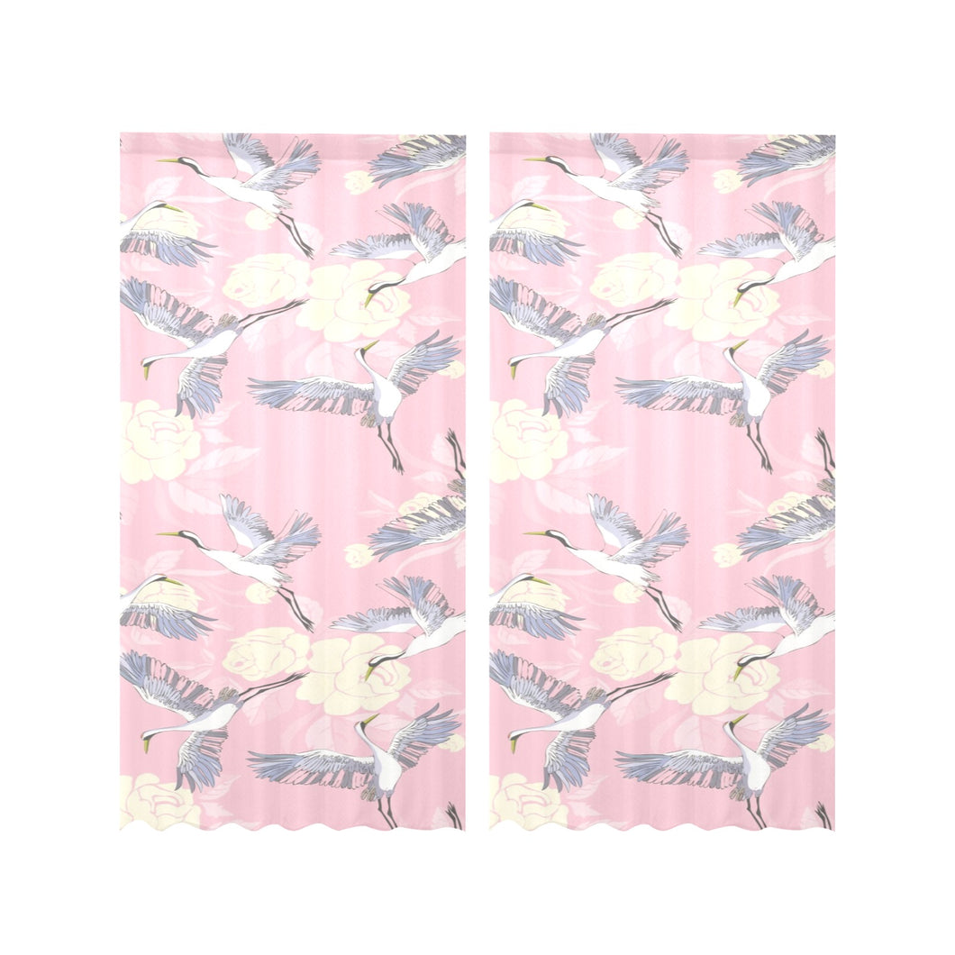Japanese crane rose pattern Gauze Curtain