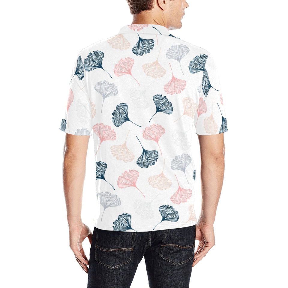 Black Gray Cream coral ginkgo leaves pattern Men's All Over Print Polo Shirt