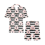 Donuts pink icing striped pattern Men's V-Neck Short Pajama Set