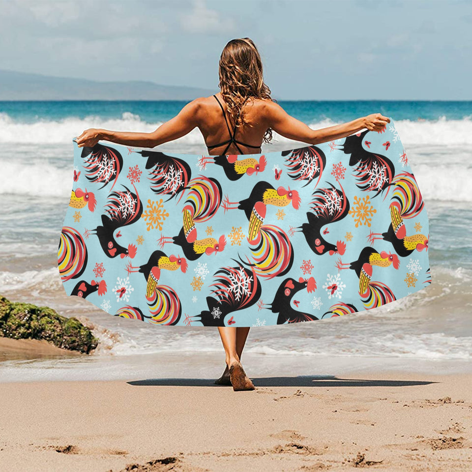 Rooster chicken cock snowfalke Beach Towel
