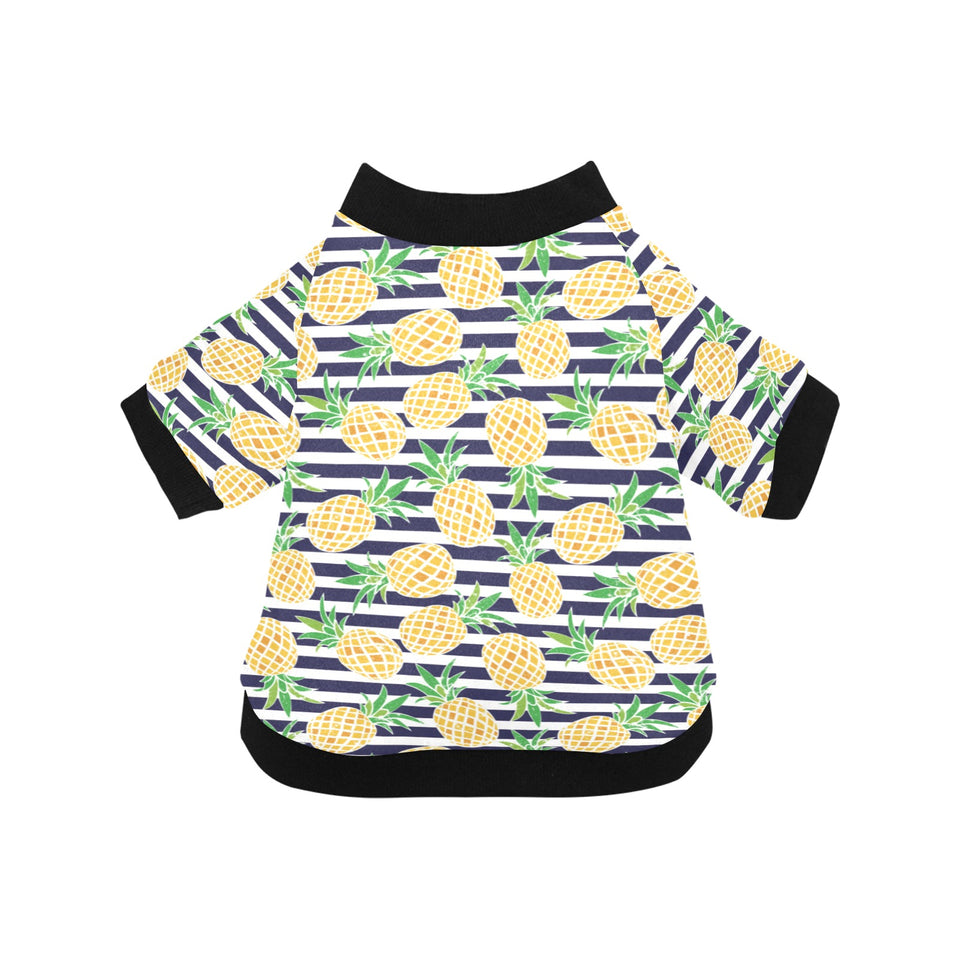 Pineapples pattern striped background All Over Print Pet Dog Round Neck Fuzzy Shirt
