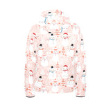 Cute snowman christmas tree snowpink background Kids' Boys' Girls' Padded Hooded Jacket