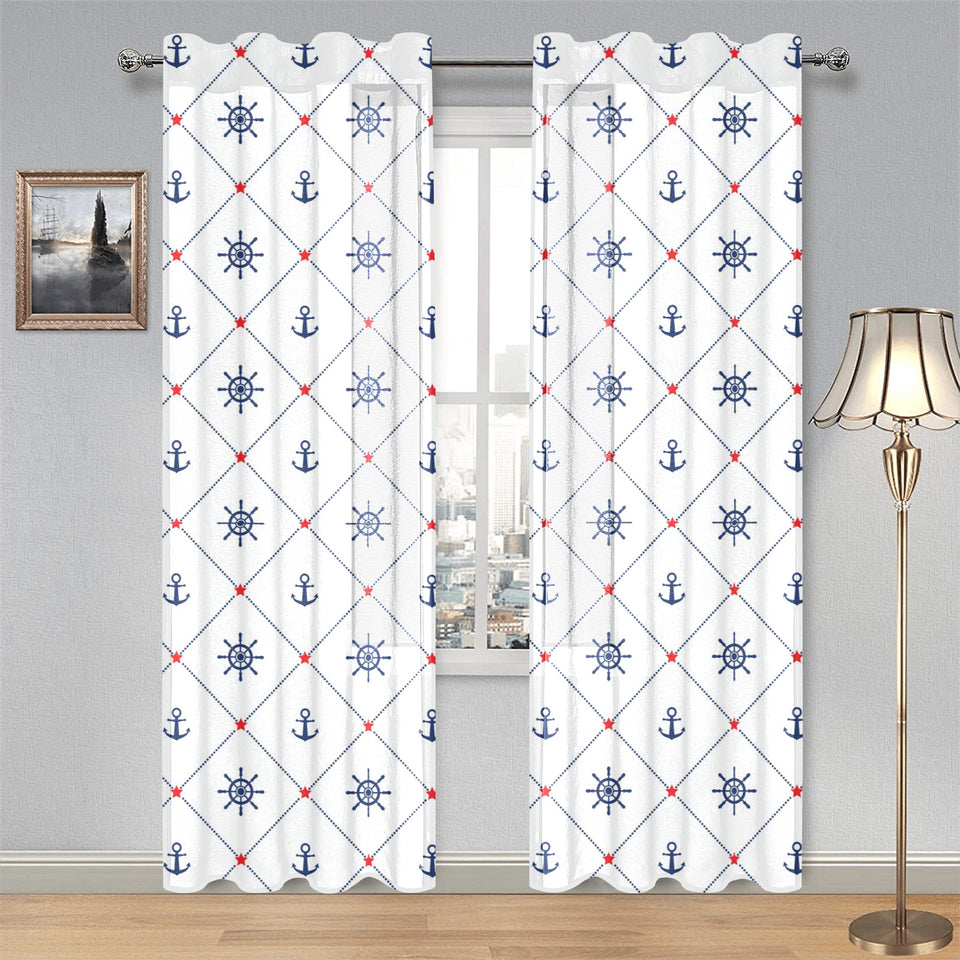 Anchor rudder nautical design pattern Gauze Curtain