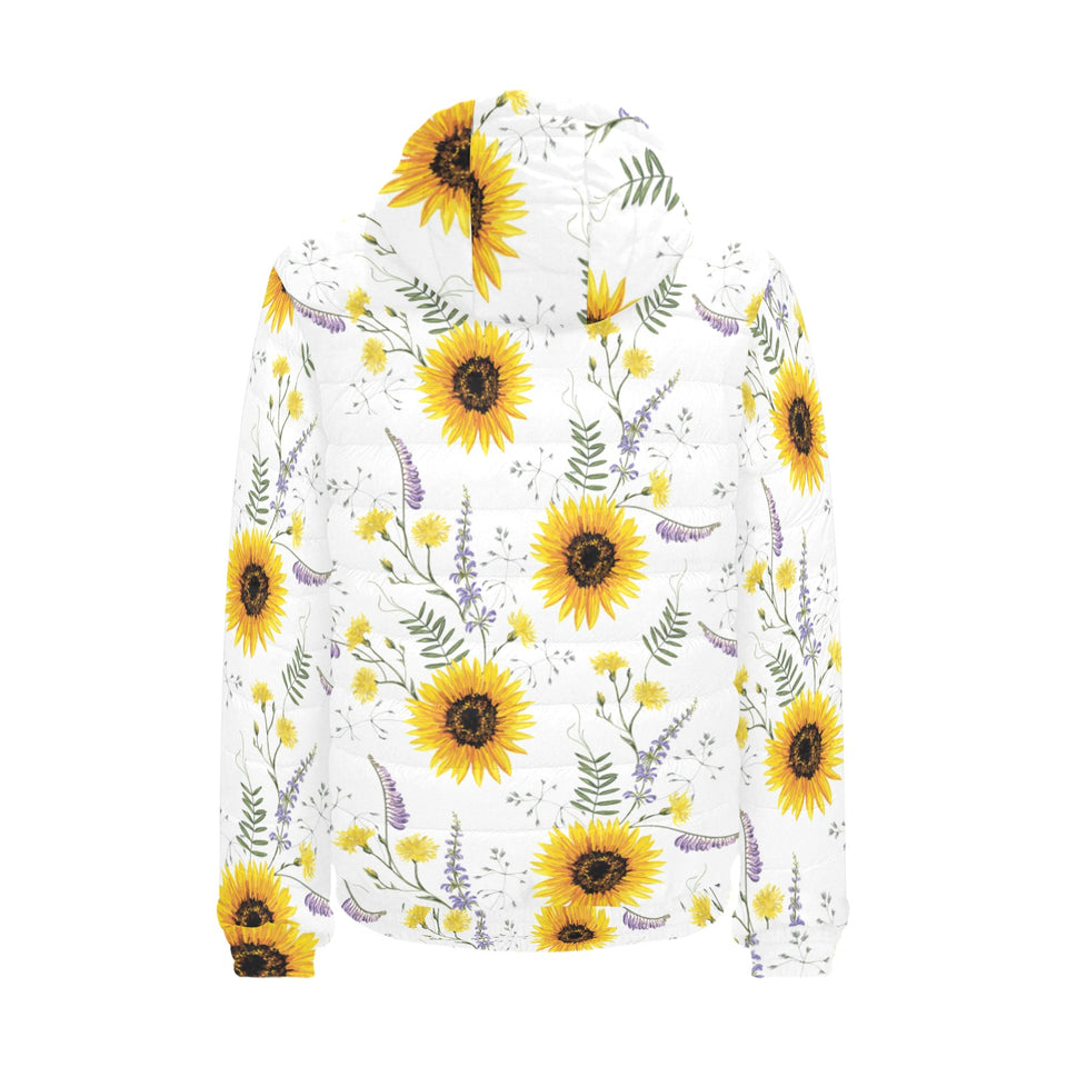 beautiful sunflowers pattern Men's Padded Hooded Jacket